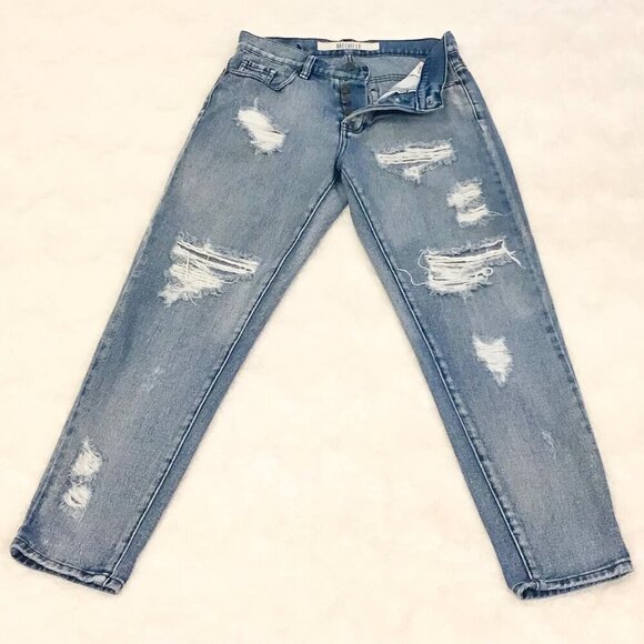 Brandy Melville 25 Distressed Women’s Jeans Tapered Leg Button Fly Cropped - Picture 1 of 9